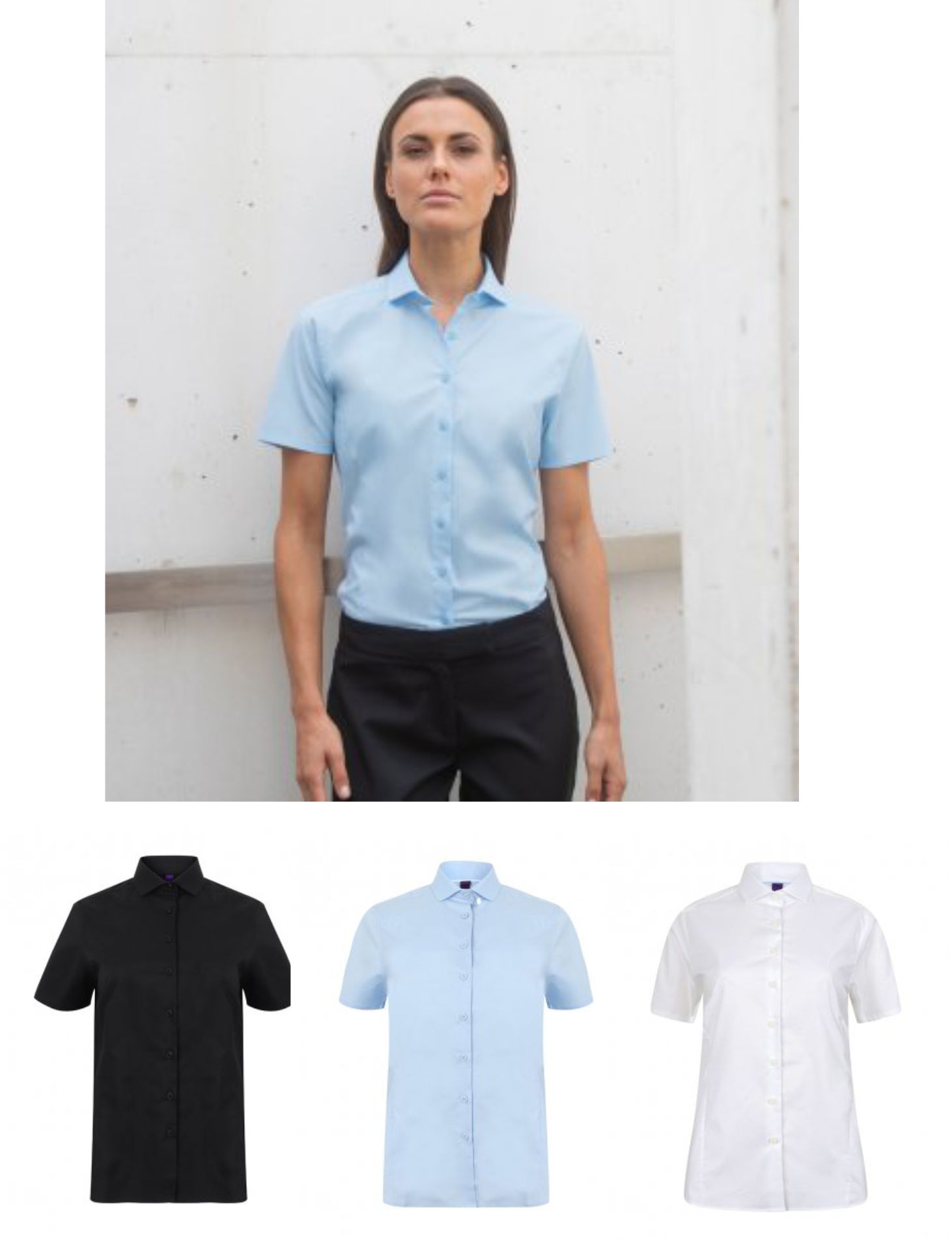 Henbury H538 Ladies Short Sleeve Stretch Poplin Shirt - Click Image to Close